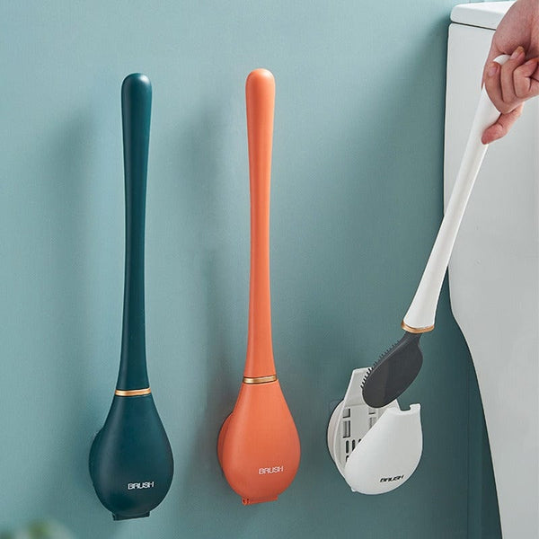 Clevora modern silicone toilet brush with wall mount and drip tray for bathroom hygiene