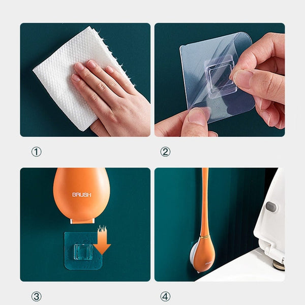 Clevora toilet brush set: silicone head, long handle, and drip tray for sanitary storage
