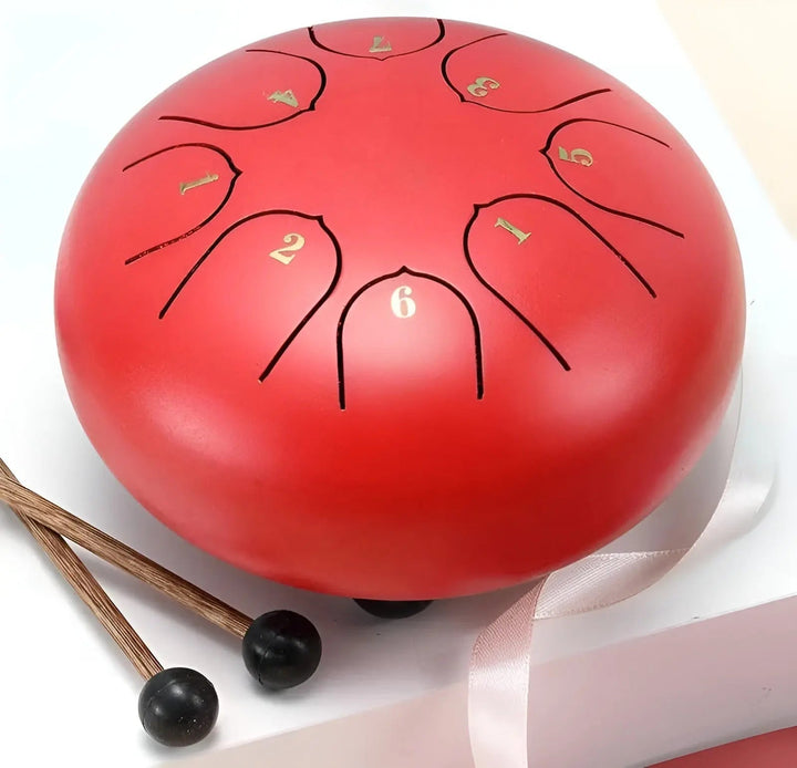 Portable carbon steel tongue drum, an ideal musical instrument for sound therapy & mindfulness.