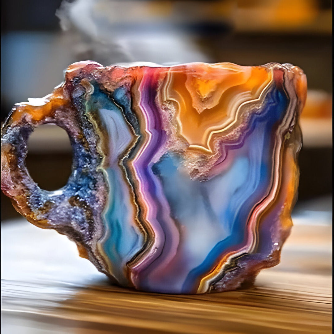 Durable resin coffee mug with a unique crystal-inspired texture, excellent for daily use and gifts.
