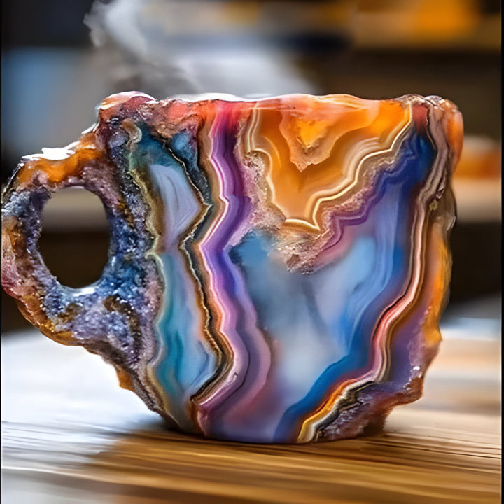 Durable resin coffee mug with a unique crystal-inspired texture, excellent for daily use and gifts.