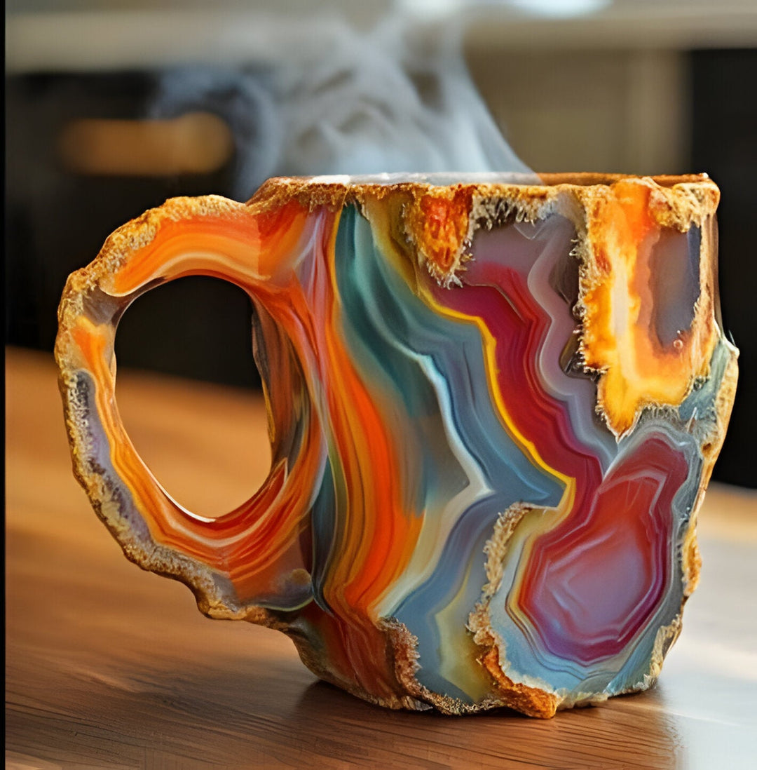Kitchenware essential: a durable, colorful crystal-inspired resin mug for your favorite hot beverages.