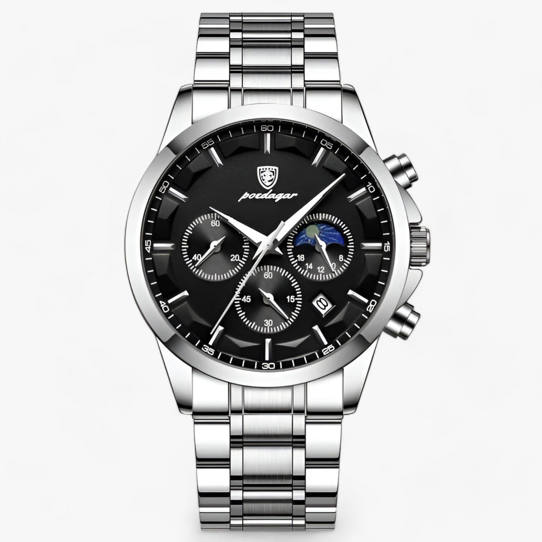 Elegant men's analog watch with a waterproof feature, showcasing a luxurious brown leather strap.