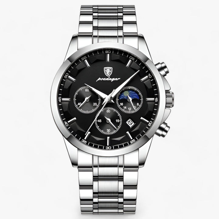 Elegant men's analog watch with a waterproof feature, showcasing a luxurious brown leather strap.
