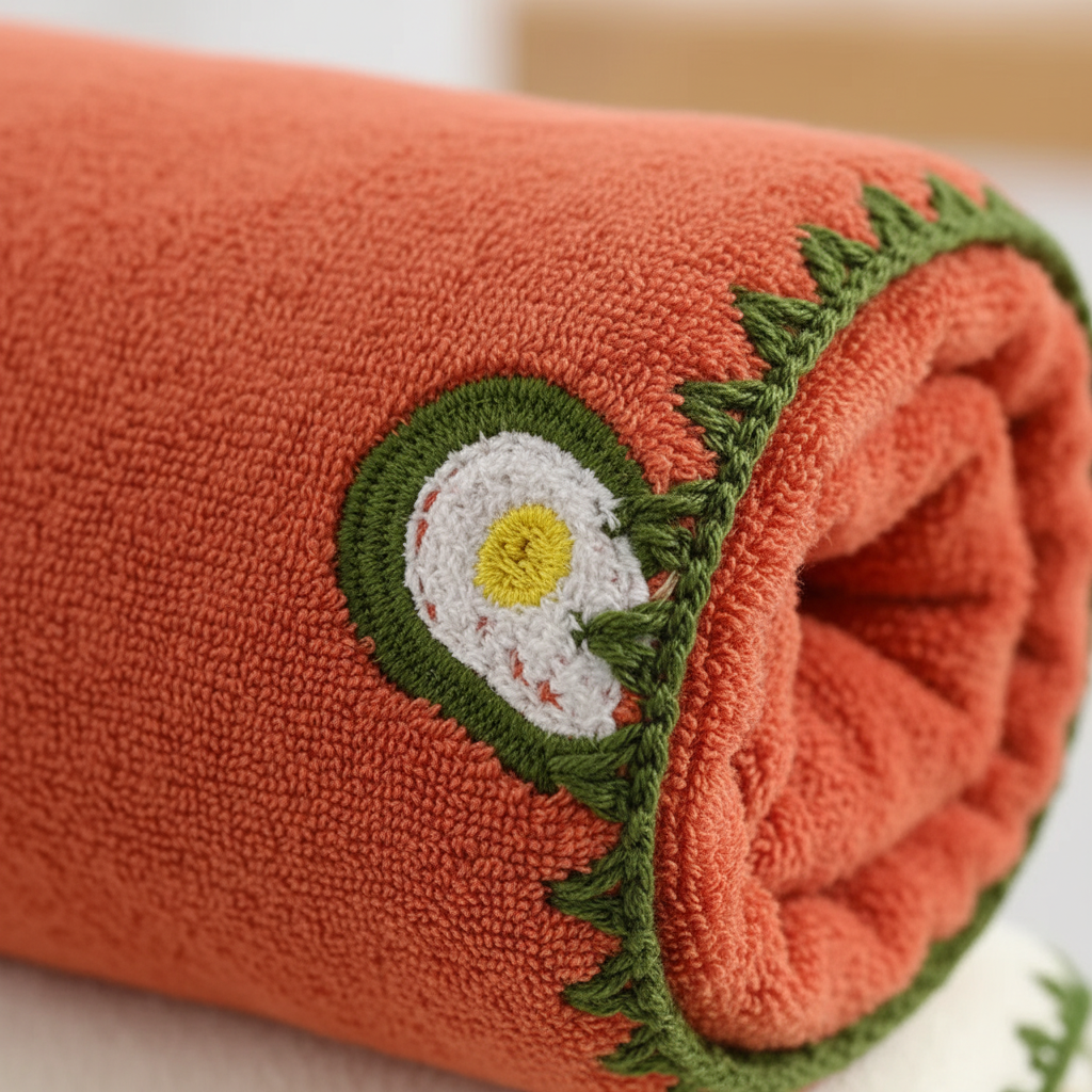 Soft, absorbent TropiTowel cotton towel featuring a playful fruit design, great for kitchen use