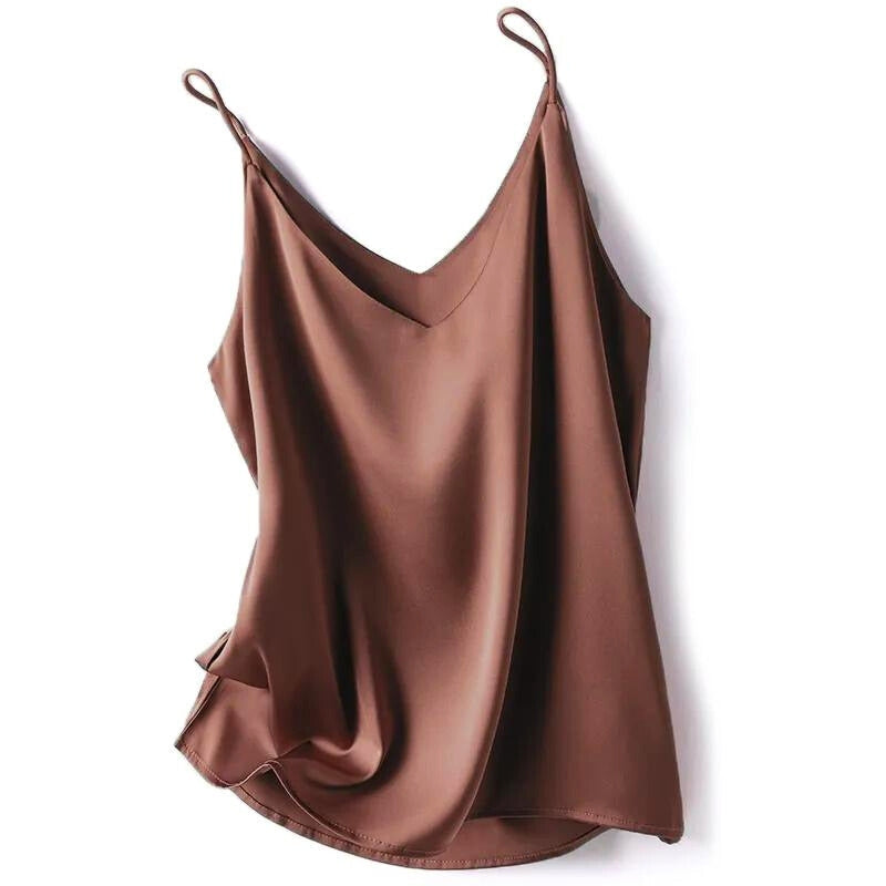 Elegant women's satin camisole top, ideal for layering or as stylish evening wear.