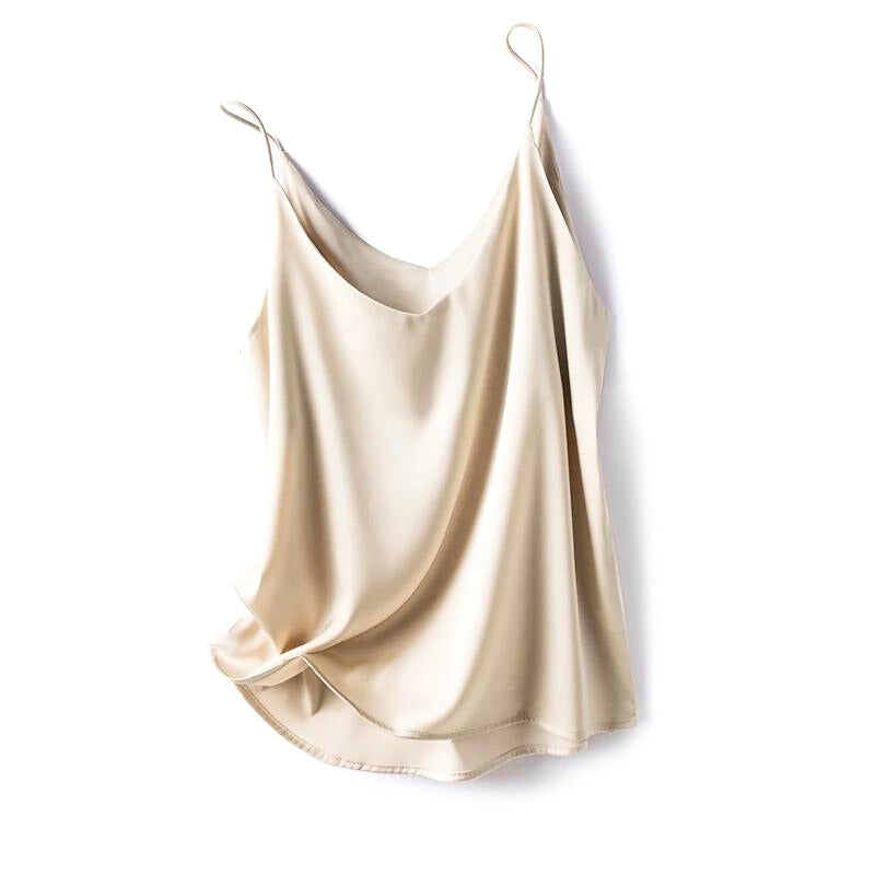 Chic women's satin tank top camisole, a versatile sleeveless piece for elegant layering.