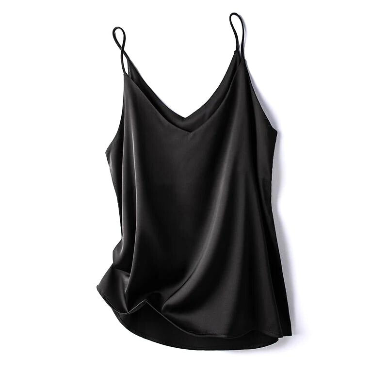 Delicate satin camisole women's top, perfect for both casual everyday wear and elegant evening ensembles.