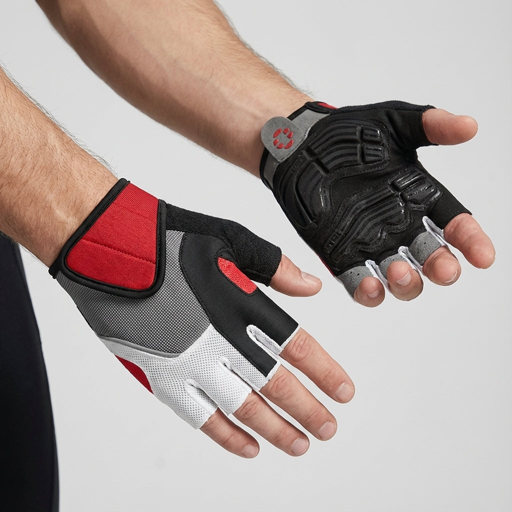Unisex cycling gloves, GripGlide, with gel padded palm for comfort, anti-slip grip, and breathable mesh.