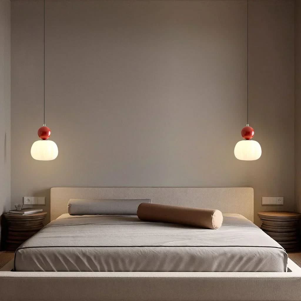Art Deco pendant light illuminating a living room, showcasing its modern classic design and ambient light.