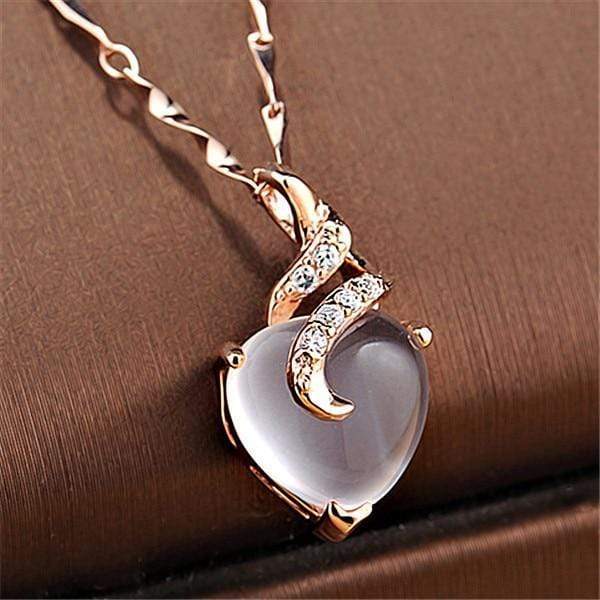 Rose gold opal heart necklace, delicate women's fine jewelry, Calista design, perfect for any occasion.