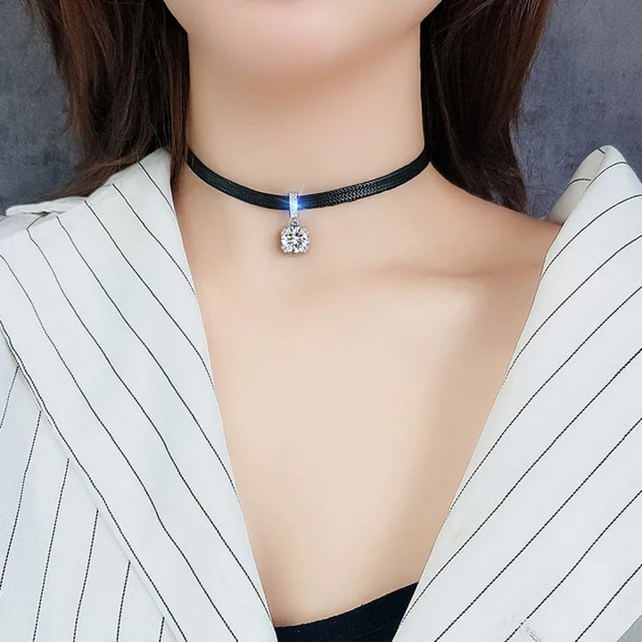Delicate women's crystal necklace, a unique geometric design offering brilliant sparkle and sophistication.