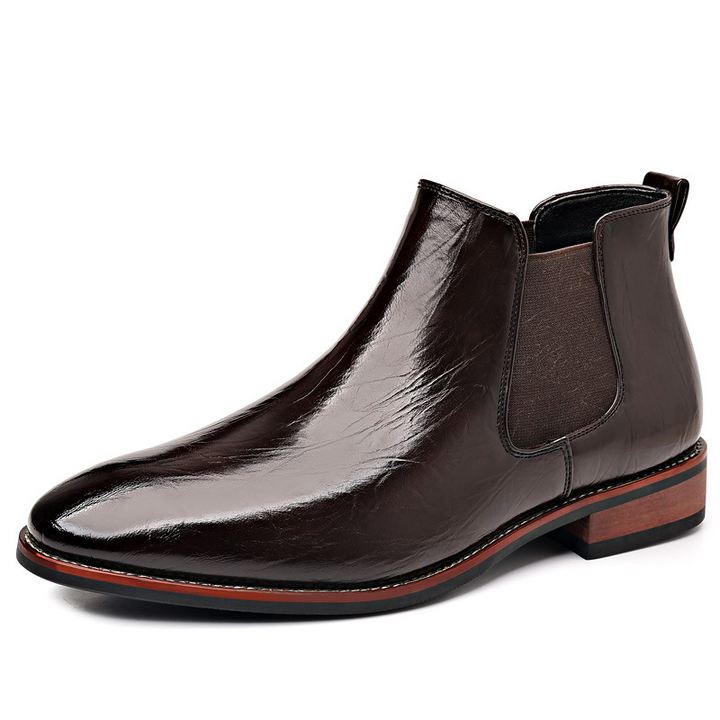 Men's comfortable and stylish brown polished slip-on Chelsea boots for all-day fashion.
