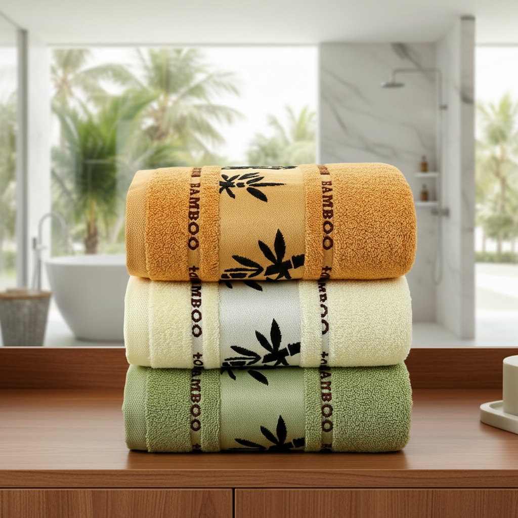 Close-up of soft, white Eco-Friendly Bamboo Towel Set, highlighting texture & absorbency. Hypoallergenic & quick-drying.