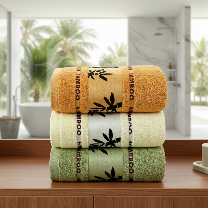 Close-up of soft, white Eco-Friendly Bamboo Towel Set, highlighting texture & absorbency. Hypoallergenic & quick-drying.