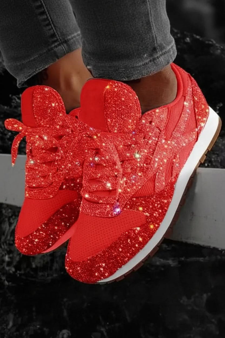 Chic women's glitter sneakers, perfect for adding a touch of sparkle to any comfortable everyday ensemble.