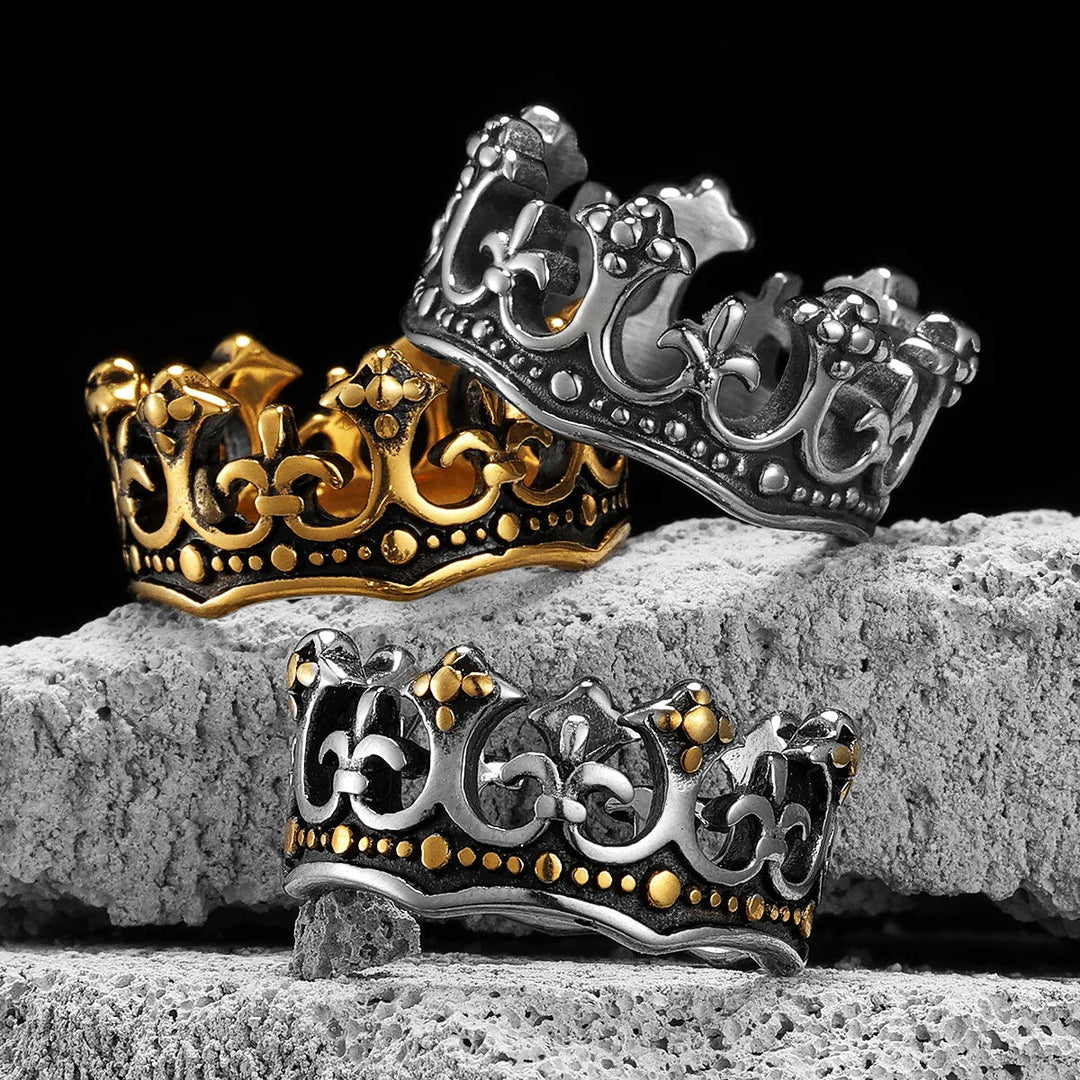 Elegant Royal Crown Ring, Kingmaker design, durable stainless steel jewelry.