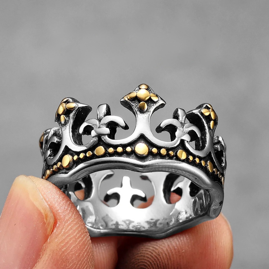Men's Royal Crown Ring, Kingmaker stainless steel band, vintage jewelry.