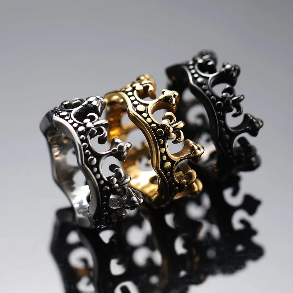Shining Royal Crown Ring, stainless steel, vintage king style, unisex.