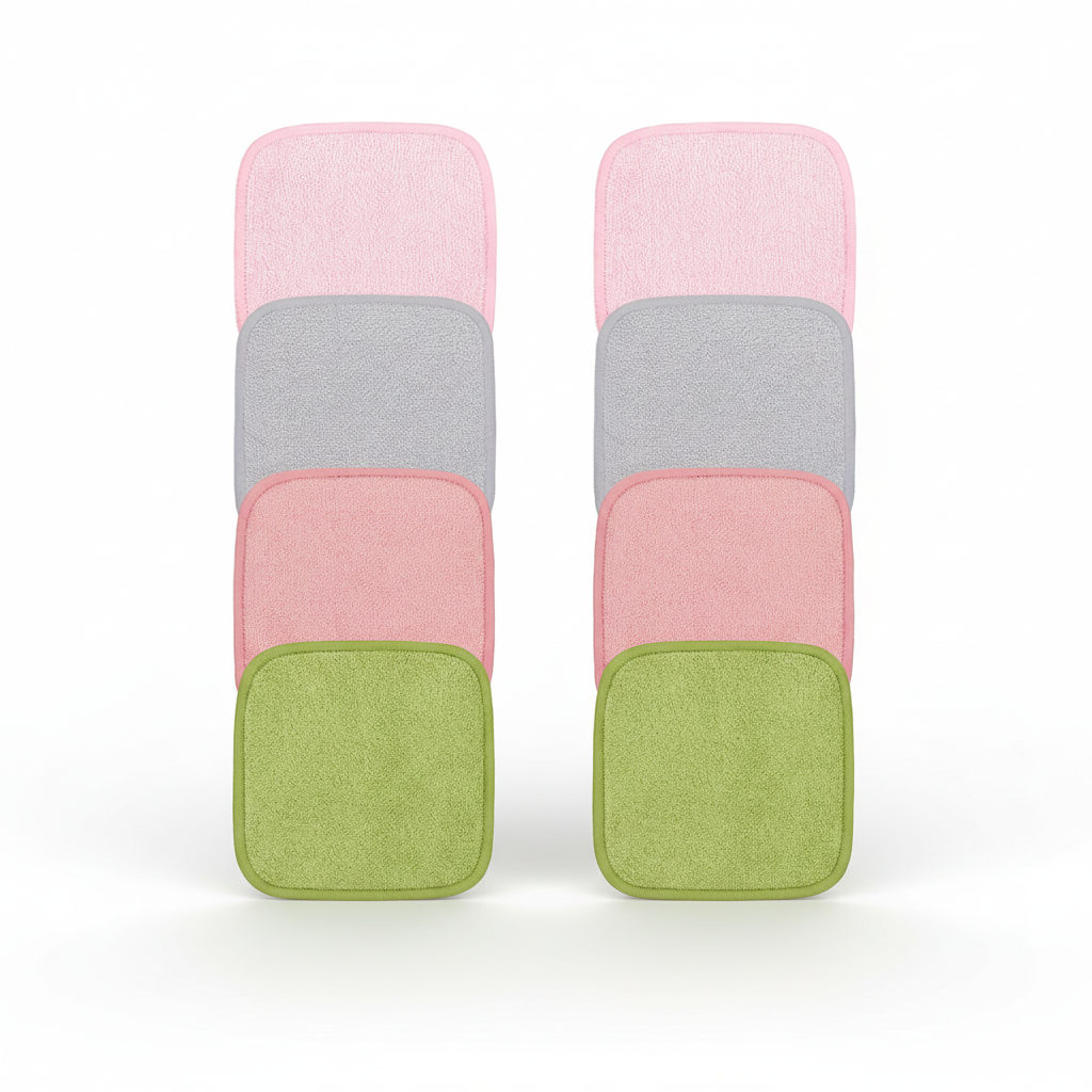 Hand holding a single reusable bamboo facial cleansing pad, demonstrating its soft texture for all skin types.