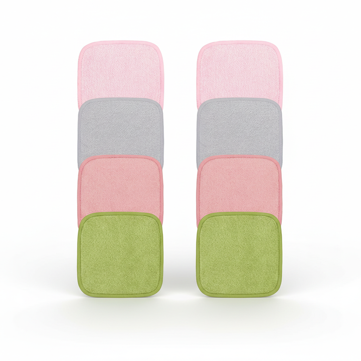 Hand holding a single reusable bamboo facial cleansing pad, demonstrating its soft texture for all skin types.