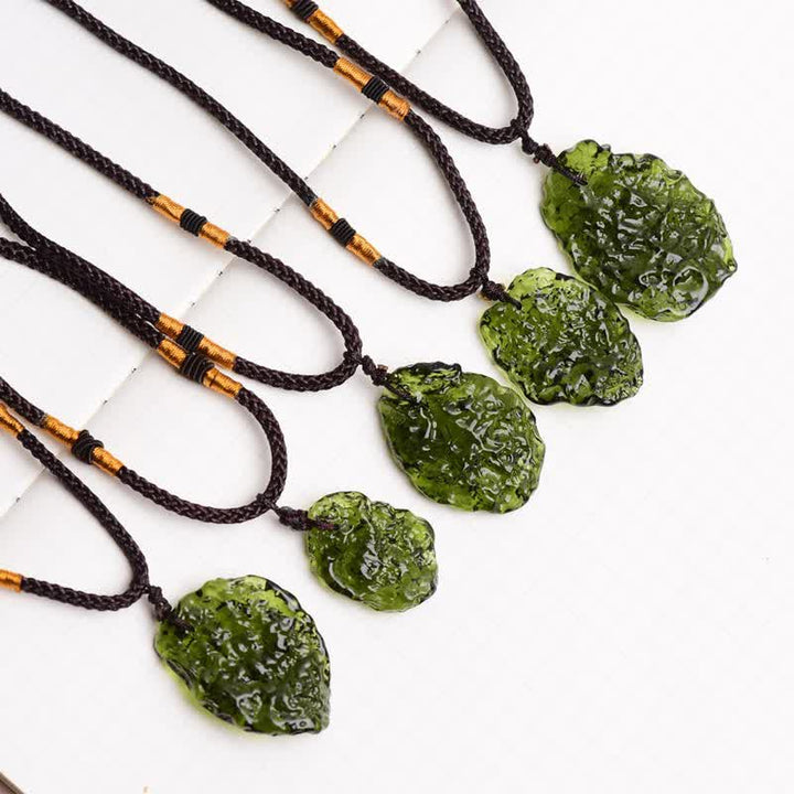 Women's spiritual Moldavite necklace, natural green stone for energy healing & purification.