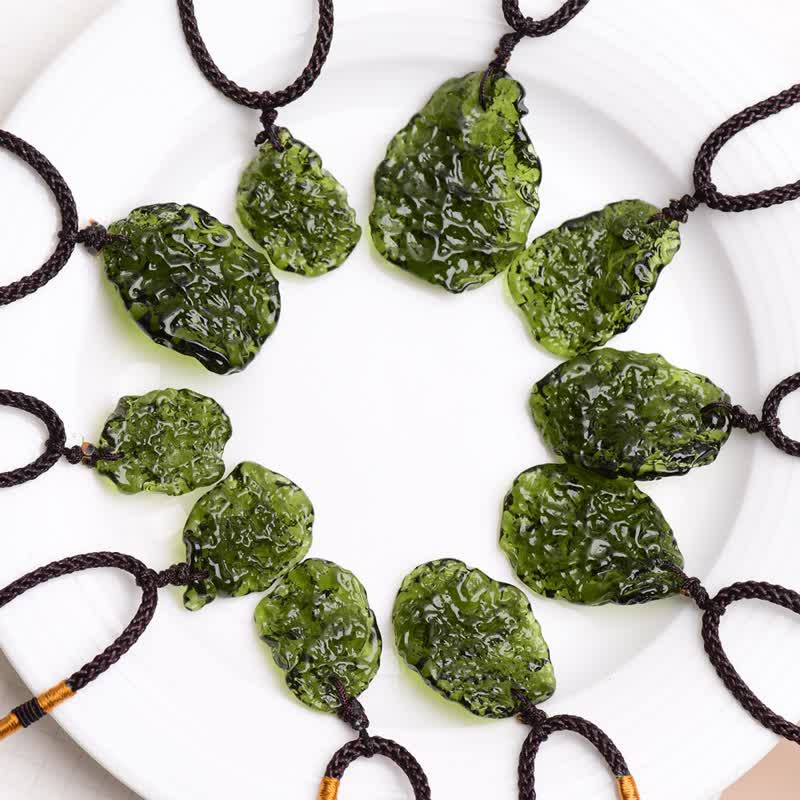 Unique green Moldavite necklace, women's jewelry for spiritual purification & energy healing.