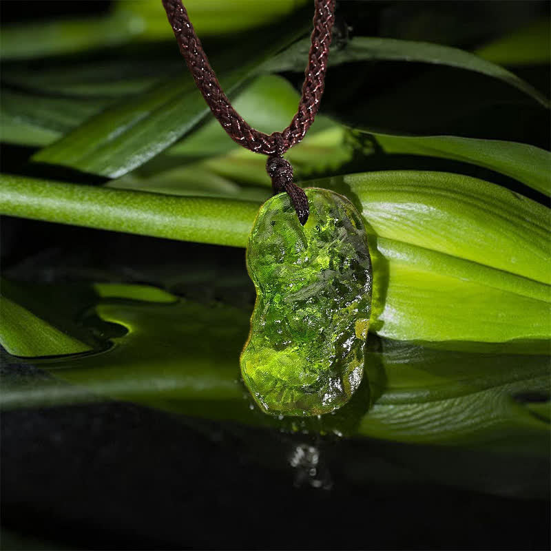 Natural Moldavite gemstone necklace, green crystal for spiritual transformation & women's jewelry.