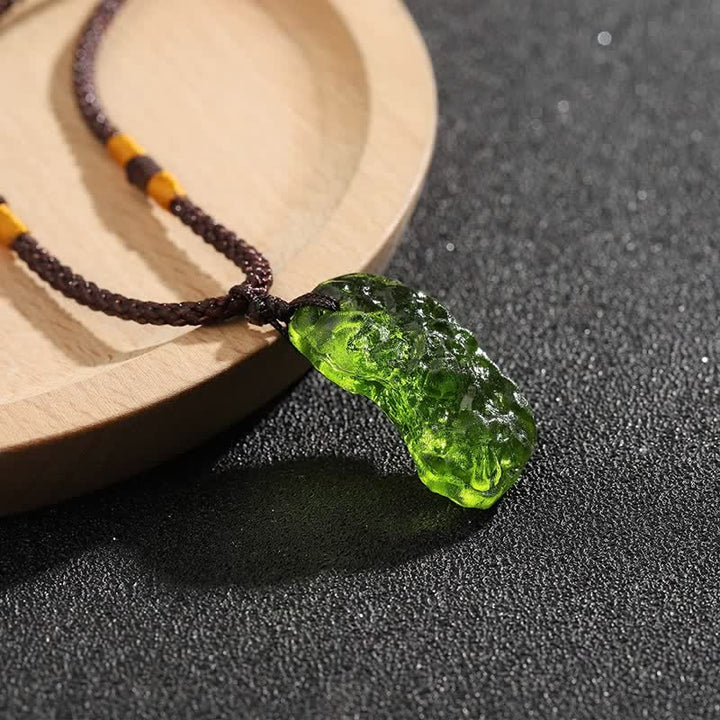 Green Moldavite crystal necklace, women's healing jewelry, natural stone for energy purification.
