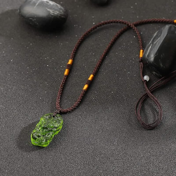 Moldavite spiritual necklace, green gemstone for energy & transformation, women's meditation aid.