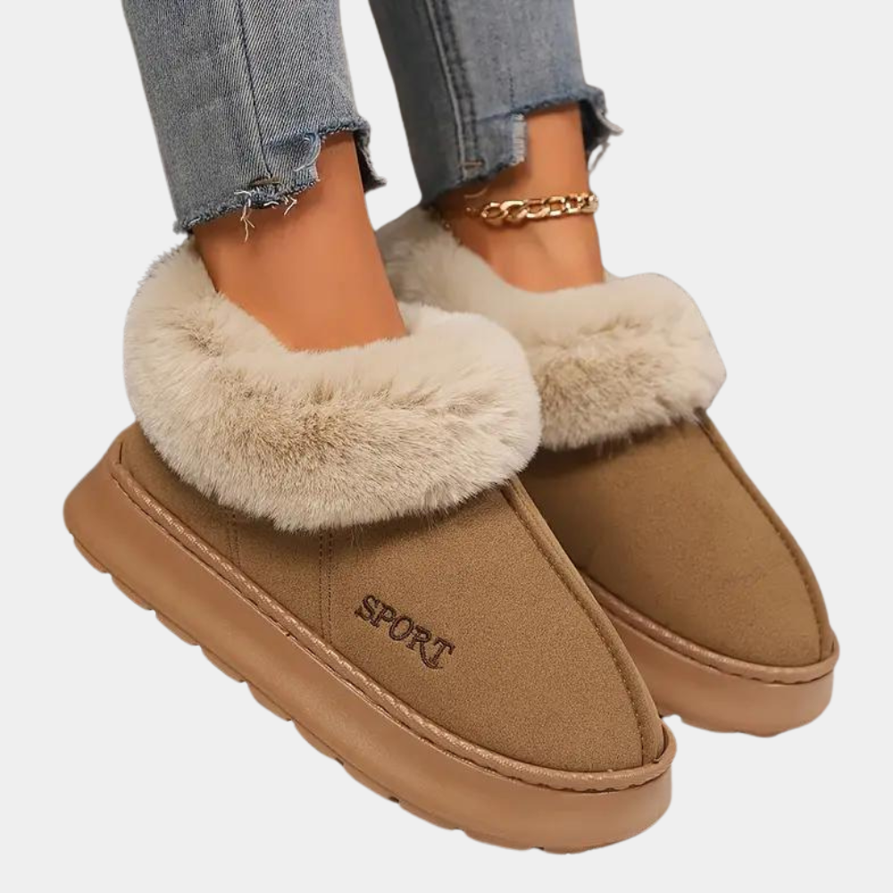 Cozy women's cloud-soft slippers. Warm house shoes for ultimate indoor comfort, plush & relaxing footwear.