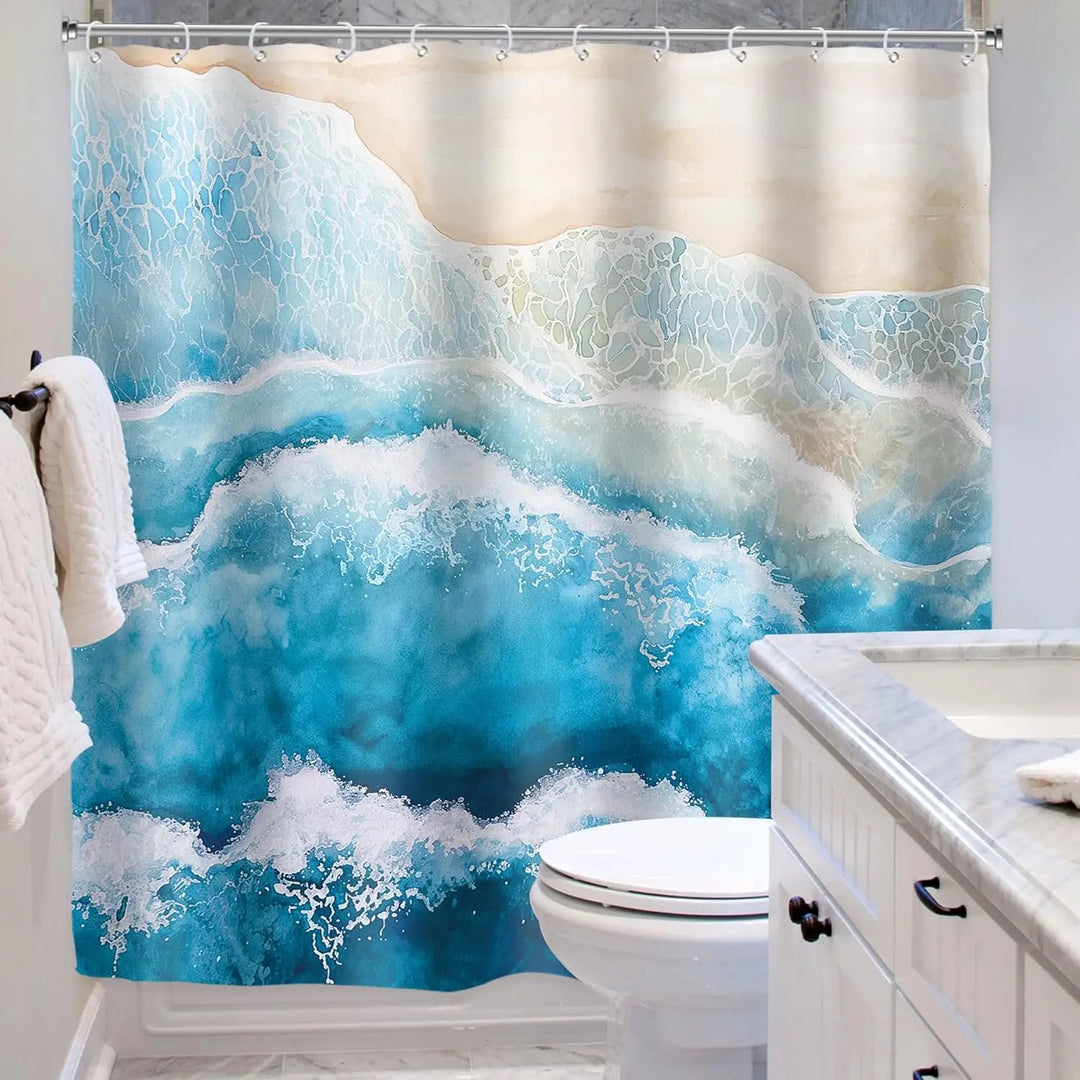 Bathroom decor coastal waves shower curtain, waterproof polyester for a modern look