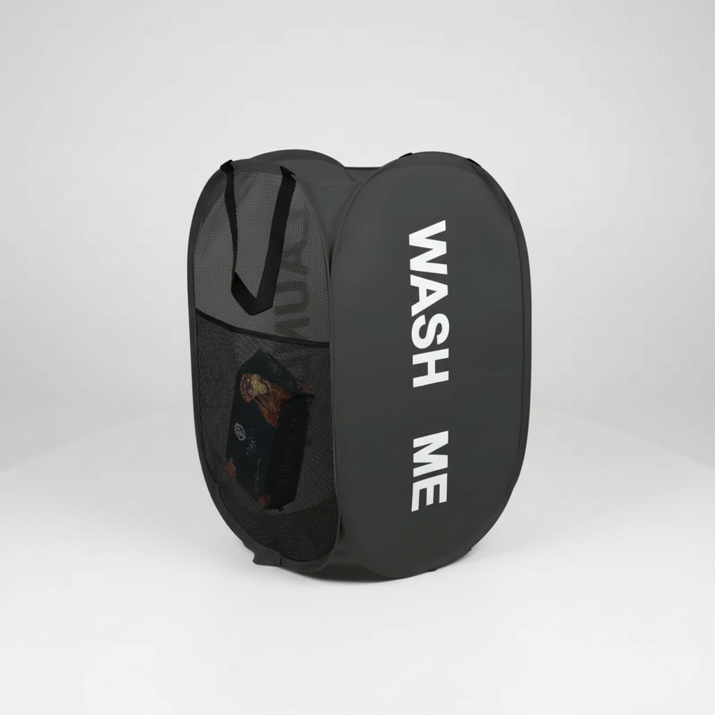 Space-saving collapsible laundry hamper for bathroom use