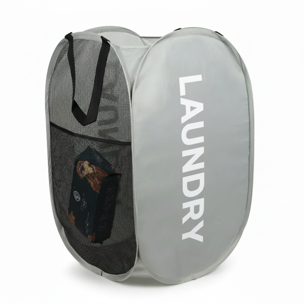 Travel-friendly mesh laundry hamper, easy to pack and store