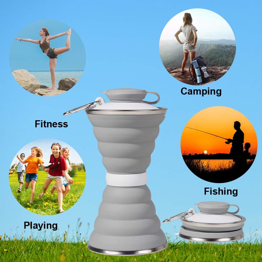 Foldable water bottle for hiking gear, easy to carry & attach to any backpack.