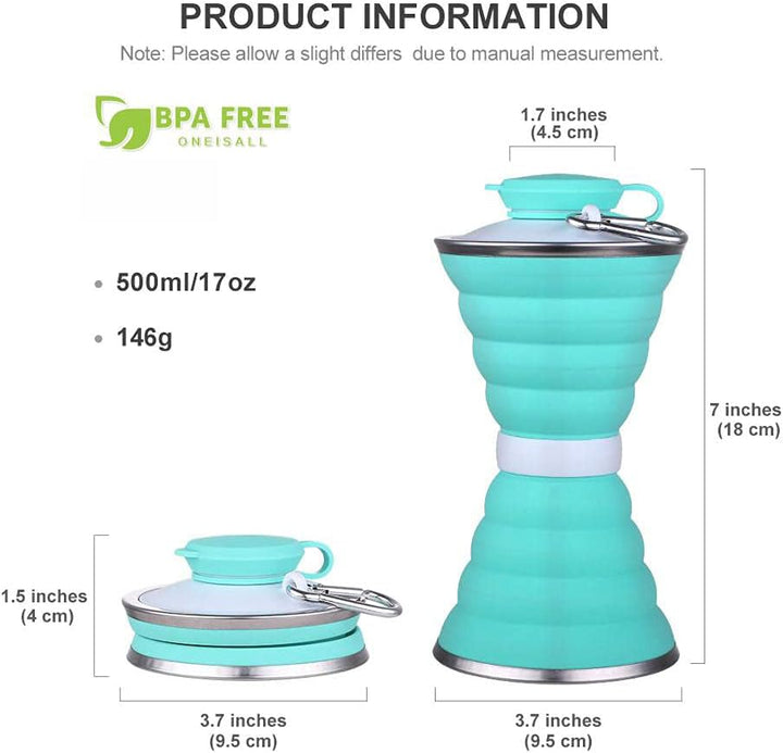 Compact collapsible water bottle, essential camping accessory for outdoor adventures.