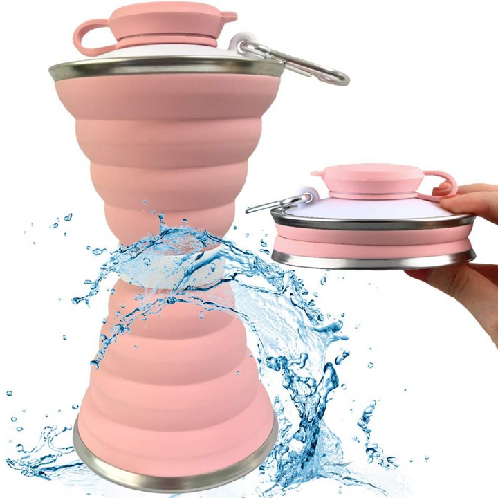 Outdoor adventure water bottle: collapsible design, BPA-free, includes carabiner.