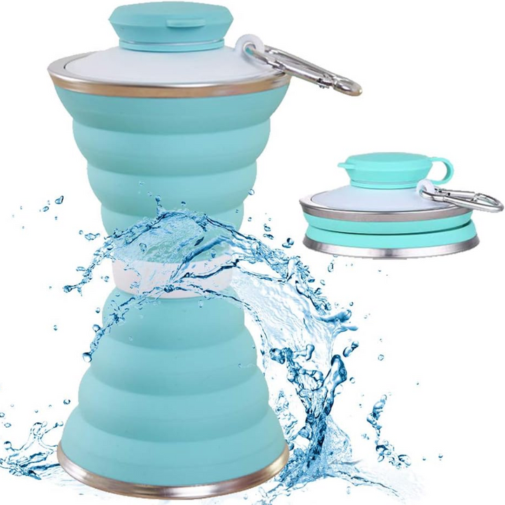 Lightweight foldable water bottle with carabiner, perfect for sports and daily use.