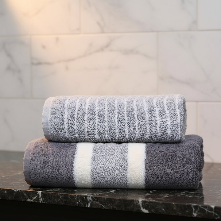 Collection of soft microfiber towels in an 8-piece set, ideal for a comfortable spa experience.