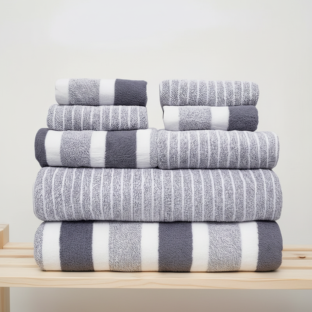 Elegant 8-piece microfiber towel collection, enhancing any bathroom with soft, spa-quality comfort.