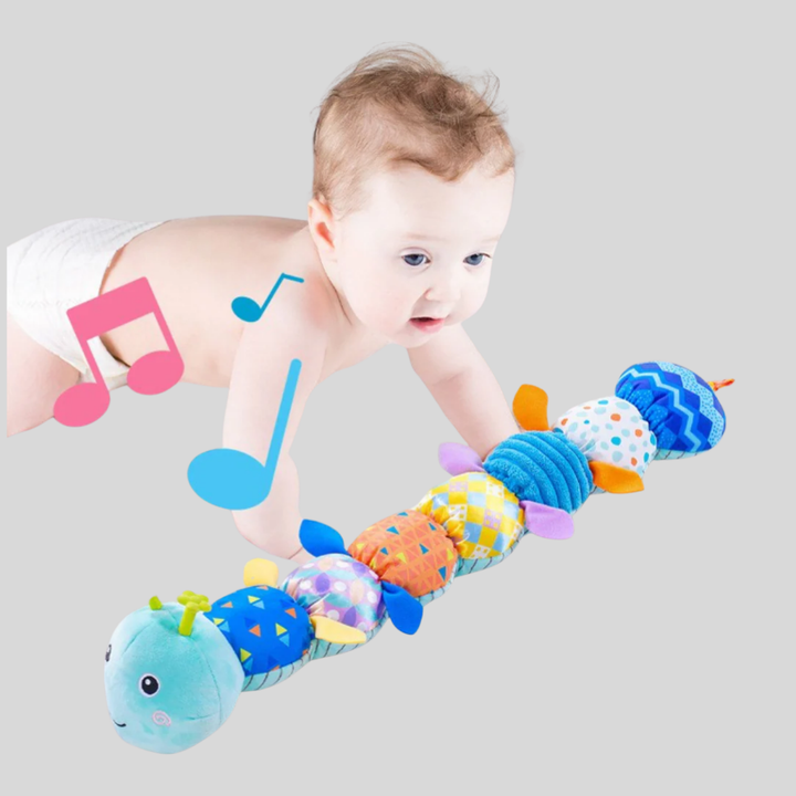Newborn's favorite: soft, colorful caterpillar plush rattle. Engaging sensory toy for baby development & gentle play.