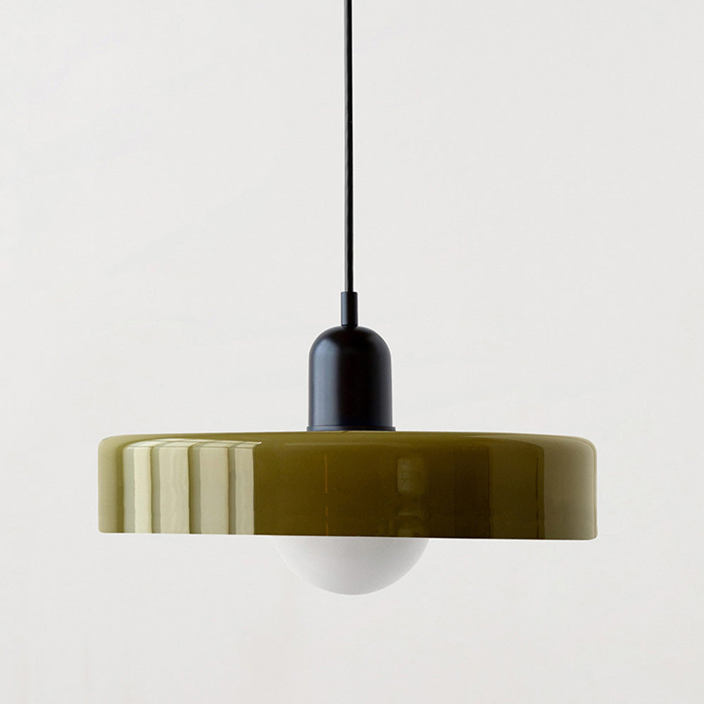 Bauhaus geometric glass pendant lamp, vibrant modern ceiling light for decor.