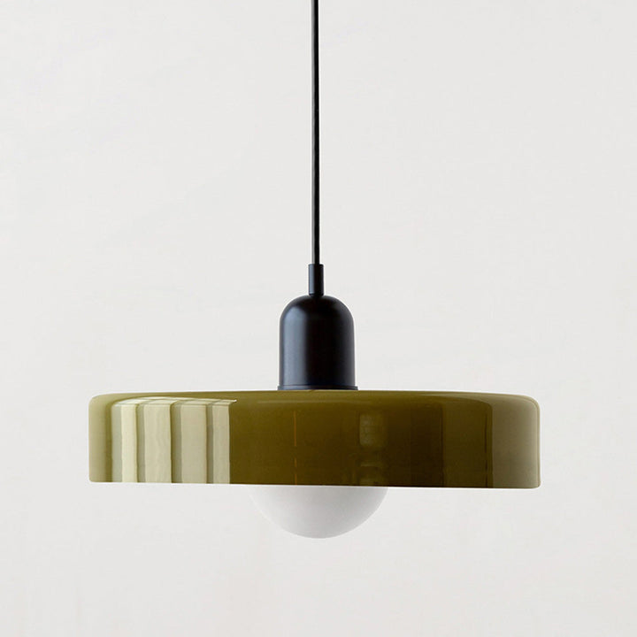Bauhaus geometric glass pendant lamp, vibrant modern ceiling light for decor.