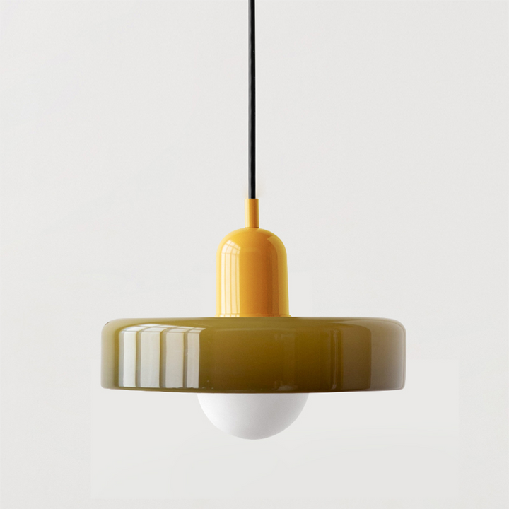 Dynamic colorful glass pendant, Bauhaus style ceiling light for creative interiors.