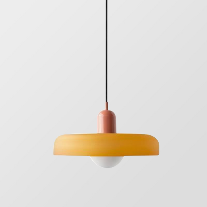 Vibrant multi-panel glass pendant, Bauhaus style modern ceiling light fixture.