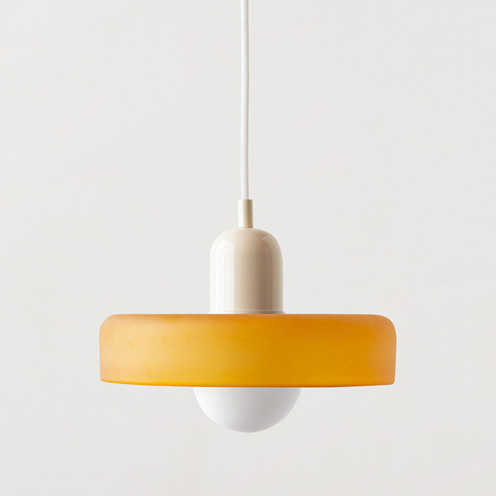 Contemporary Bauhaus glass pendant, artistic colorful lighting for living areas.