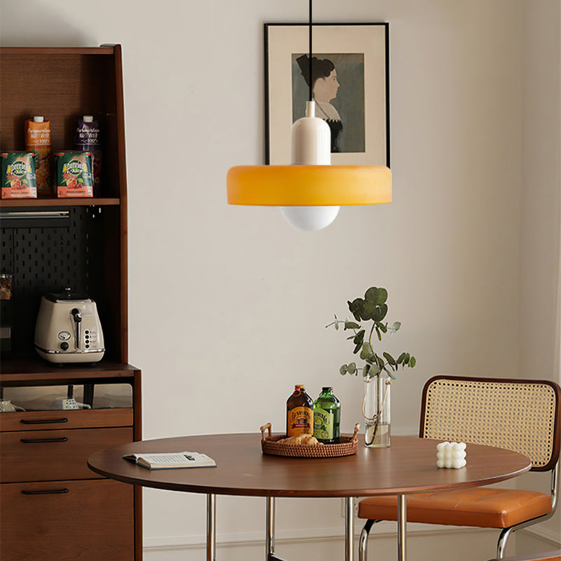 Bright colorful glass pendant lamp, Bauhaus modern design ceiling light fixture.