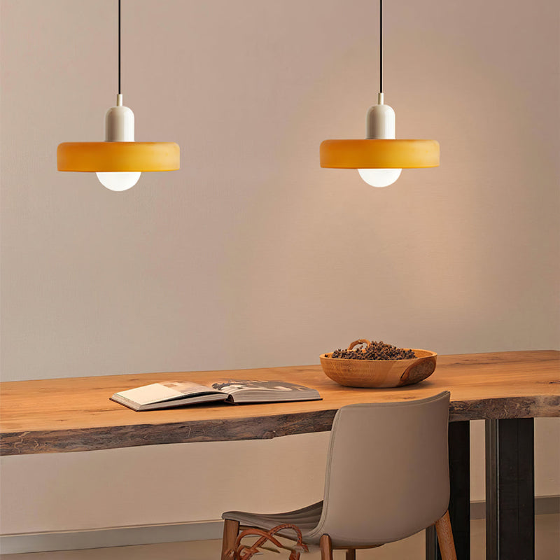 Geometric colorful glass pendant light, Bauhaus modern ceiling lamp for decor.