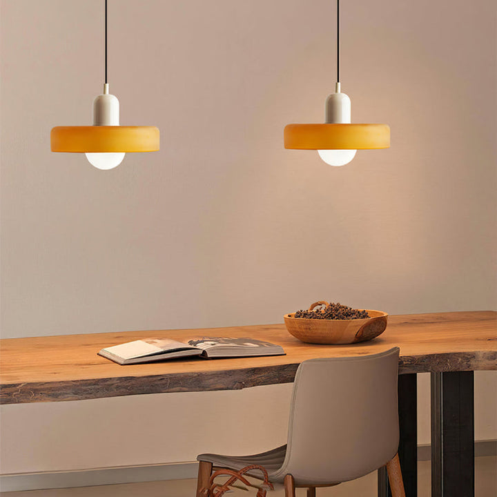 Geometric colorful glass pendant light, Bauhaus modern ceiling lamp for decor.
