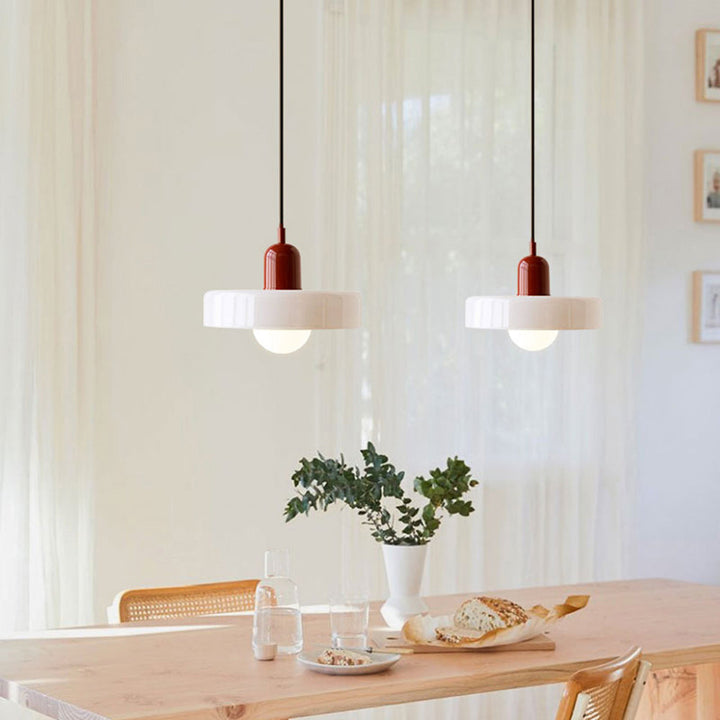 Unique colorful glass ceiling light, Bauhaus inspired pendant for modern living.